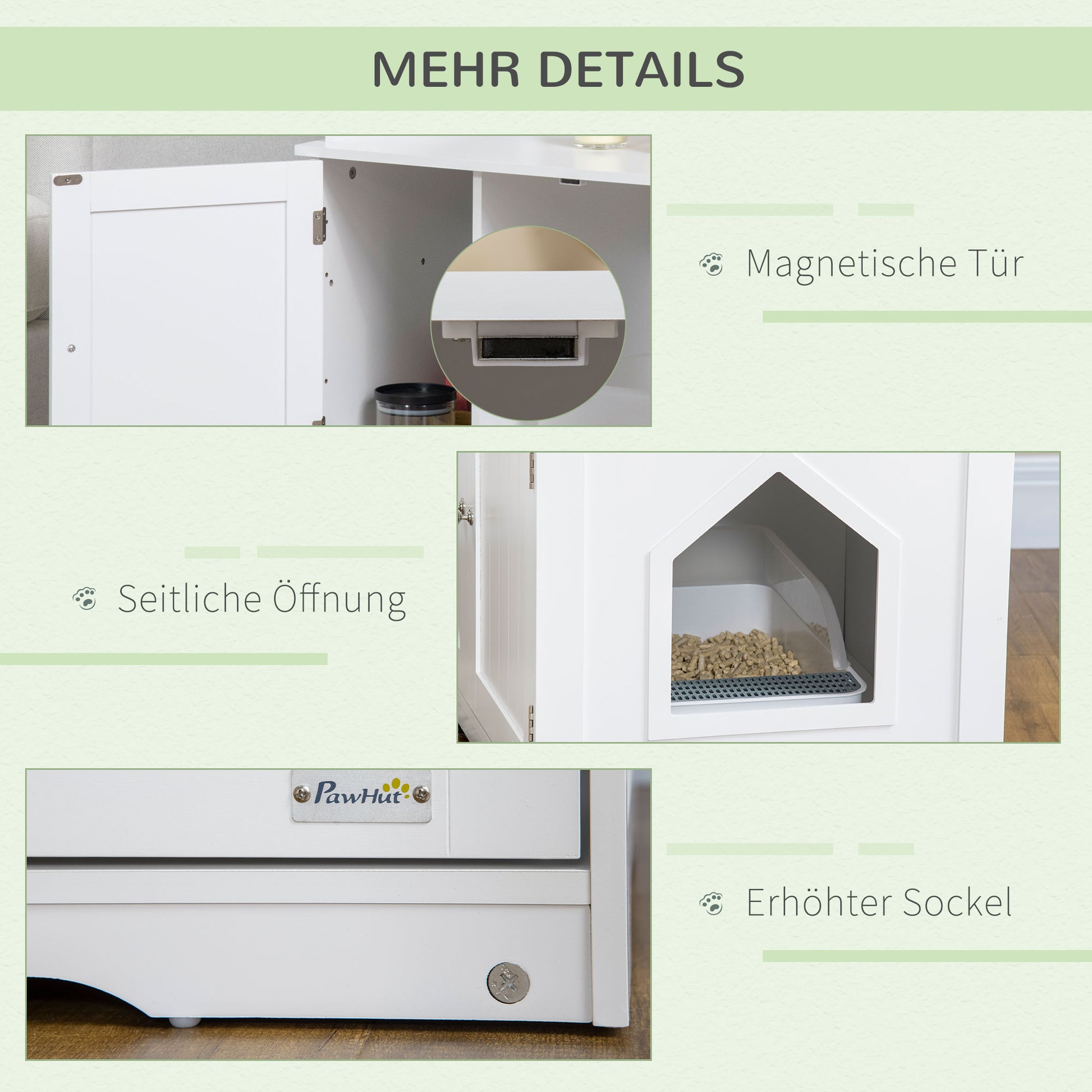 Cat Litter Box Cabinet Cat House with Magnetic Doors Partition Cat Toilet with Storage Space Cat Cabinet for Medium-Sized Cats Side Table Cat Cave 86 x 48 x 52 cm White