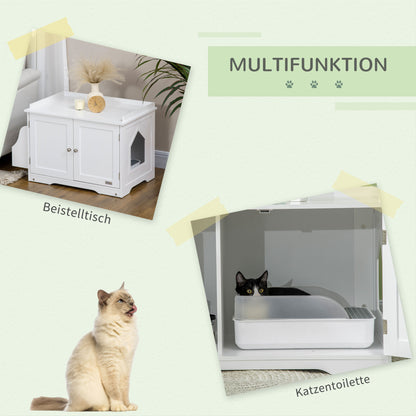Cat Litter Box Cabinet Cat House with Magnetic Doors Partition Cat Toilet with Storage Space Cat Cabinet for Medium-Sized Cats Side Table Cat Cave 86 x 48 x 52 cm White