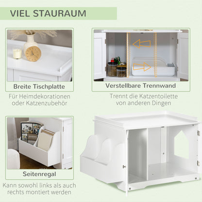 Cat Litter Box Cabinet Cat House with Magnetic Doors Partition Cat Toilet with Storage Space Cat Cabinet for Medium-Sized Cats Side Table Cat Cave 86 x 48 x 52 cm White