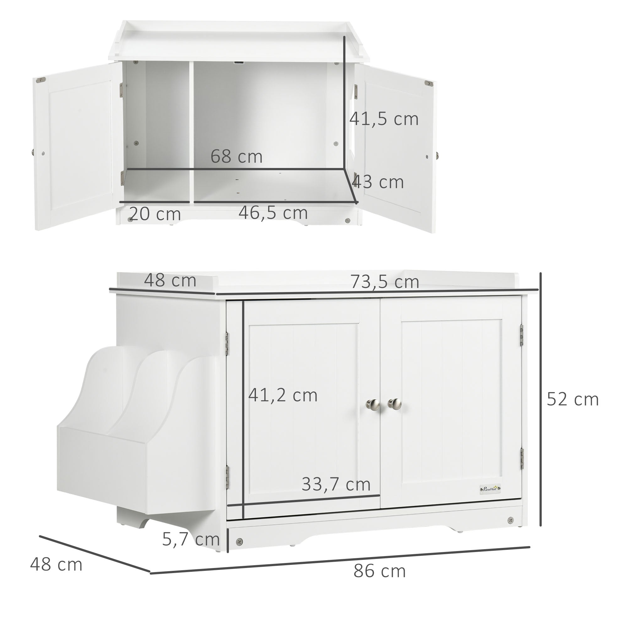 Cat Litter Box Cabinet Cat House with Magnetic Doors Partition Cat Toilet with Storage Space Cat Cabinet for Medium-Sized Cats Side Table Cat Cave 86 x 48 x 52 cm White