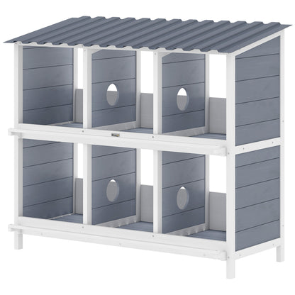 Elevated Wooden Nesting Box for Chickens — 6 Compartments & 4 Perches, 40.2×19.7×35.8 in, Gray