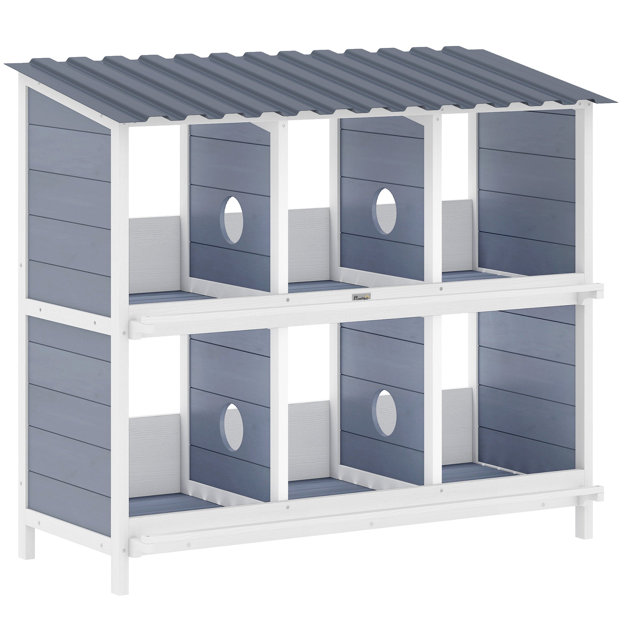 Elevated Wooden Nesting Box for Chickens — 6 Compartments & 4 Perches, 40.2×19.7×35.8 in, Gray