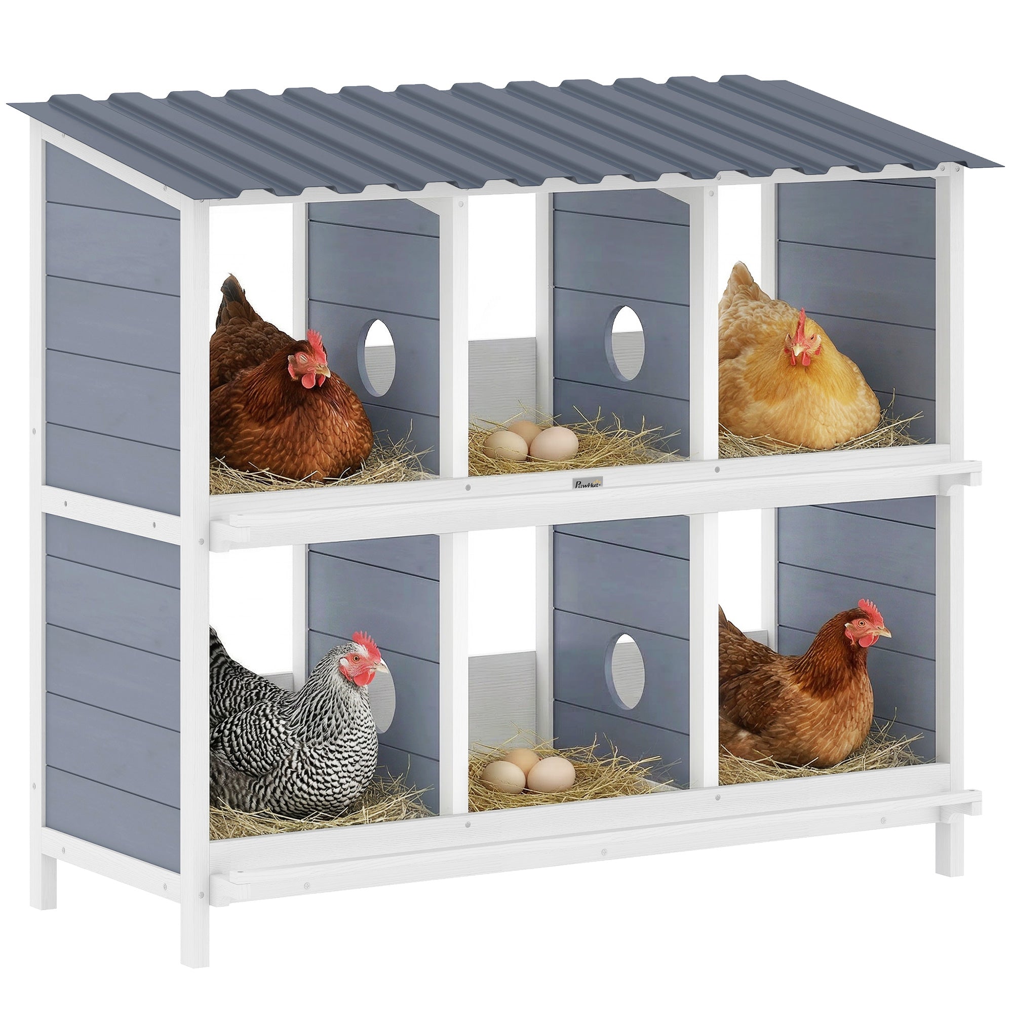 Elevated Wooden Nesting Box for Chickens — 6 Compartments & 4 Perches, 40.2×19.7×35.8 in, Gray