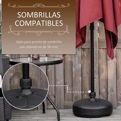 Water Fillable Umbrella Base 13 kg or Sand 19 kg Round Parasol Stand Suitable for Ø32-38 mm Poles for Garden Patio Terrace Ø38x21.5 cm Black