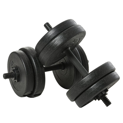 Short Dumbbell Set Total 20 Kg - Dumbbell Pairs - Adjustable Weight - Bars included - Muscle Training & Weightlifting - Black HDPE Steel