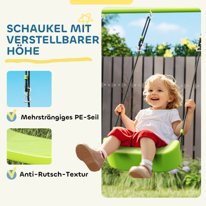 3-in-1 Outdoor Swing Frame Swing Set with Play Tent, Swing and Gymnastic Rings, Children's Swing with Metal Frame, Garden Swing for Kids Green