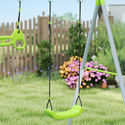 3-in-1 Outdoor Swing Frame Swing Set with Play Tent, Swing and Gymnastic Rings, Children's Swing with Metal Frame, Garden Swing for Kids Green