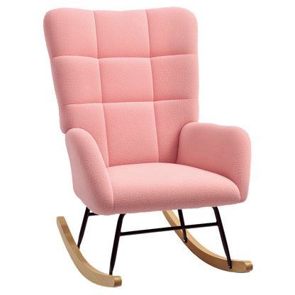 Rocking Chair, Rocking Armchair with Armrest, Teddy Velvet Look, Relaxing Chair with Wooden Rockers, Rocking Chair Nursing Chair for Bedroom, Living Room, Pink