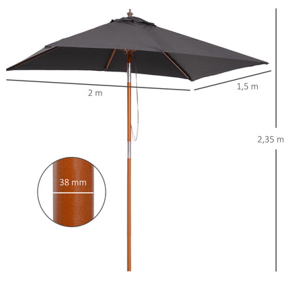 Umbrella 200 x 150 x 235 cm Tiltable Garden Umbrella 3-Level Adjustable Rectangular Beach Umbrella Water-Resistant and UV-Resistant for Beach Balcony Terrace Garden Dark Gray