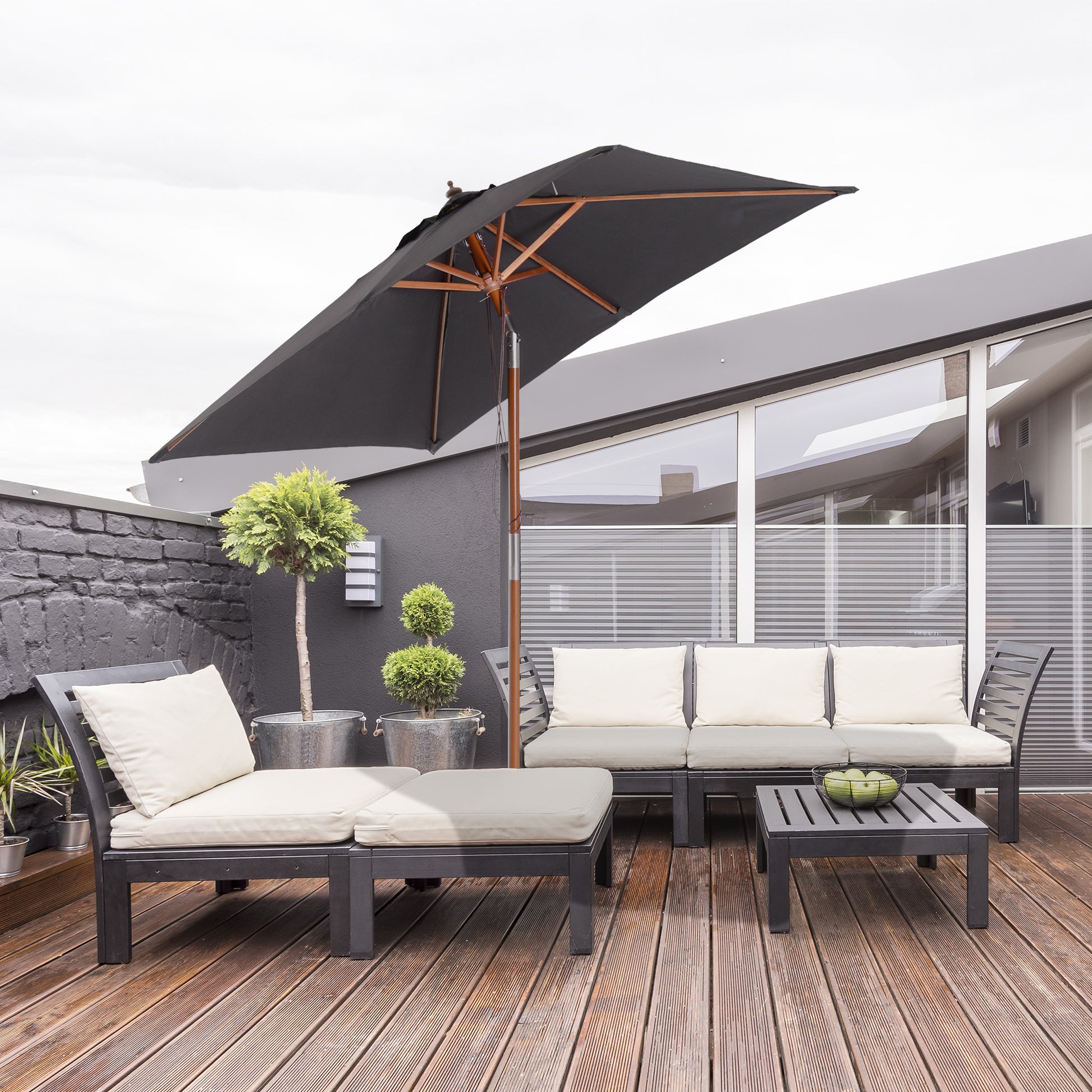 Umbrella 200 x 150 x 235 cm Tiltable Garden Umbrella 3-Level Adjustable Rectangular Beach Umbrella Water-Resistant and UV-Resistant for Beach Balcony Terrace Garden Dark Gray