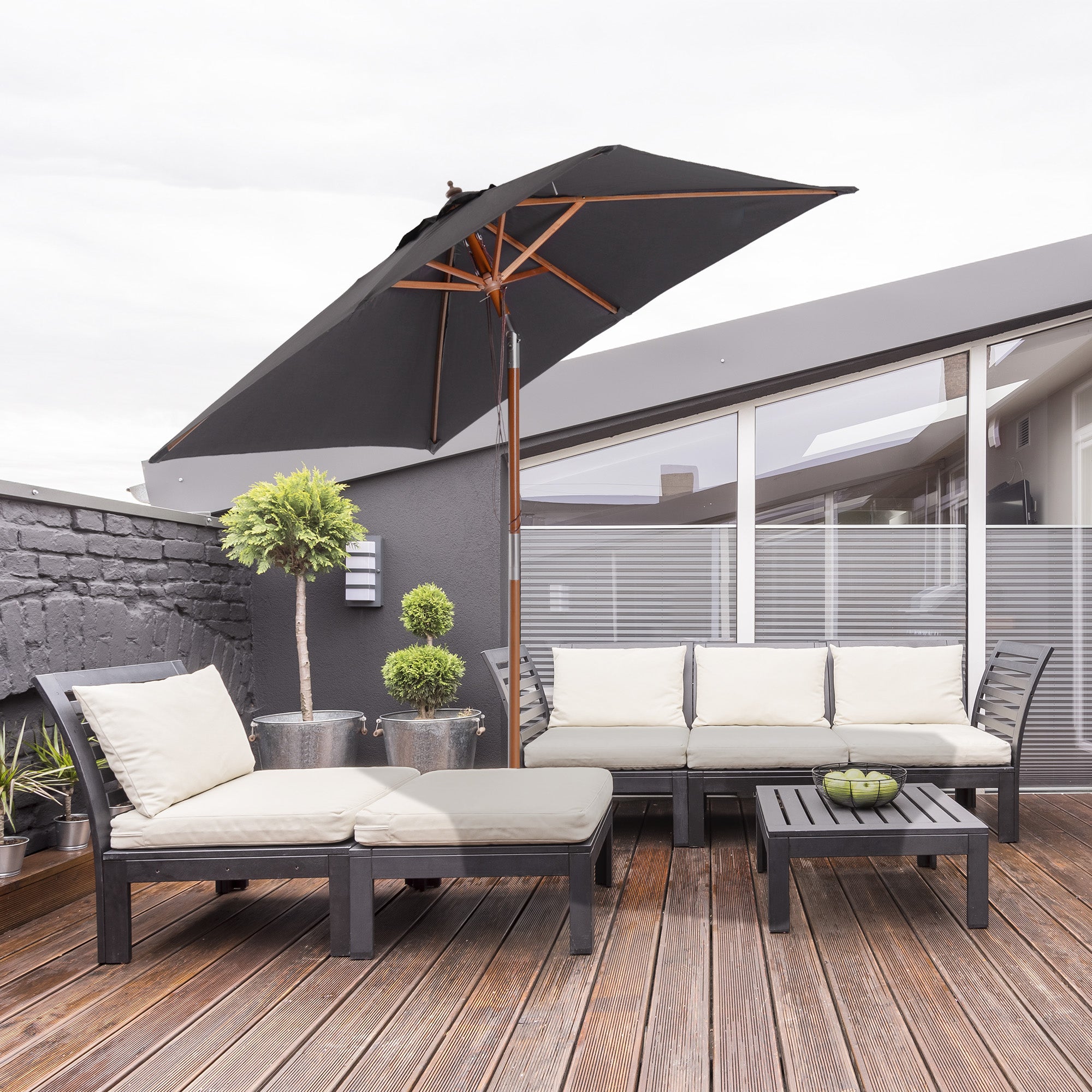 Umbrella 200 x 150 x 235 cm Tiltable Garden Umbrella 3-Level Adjustable Rectangular Beach Umbrella Water-Resistant and UV-Resistant for Beach Balcony Terrace Garden Dark Gray