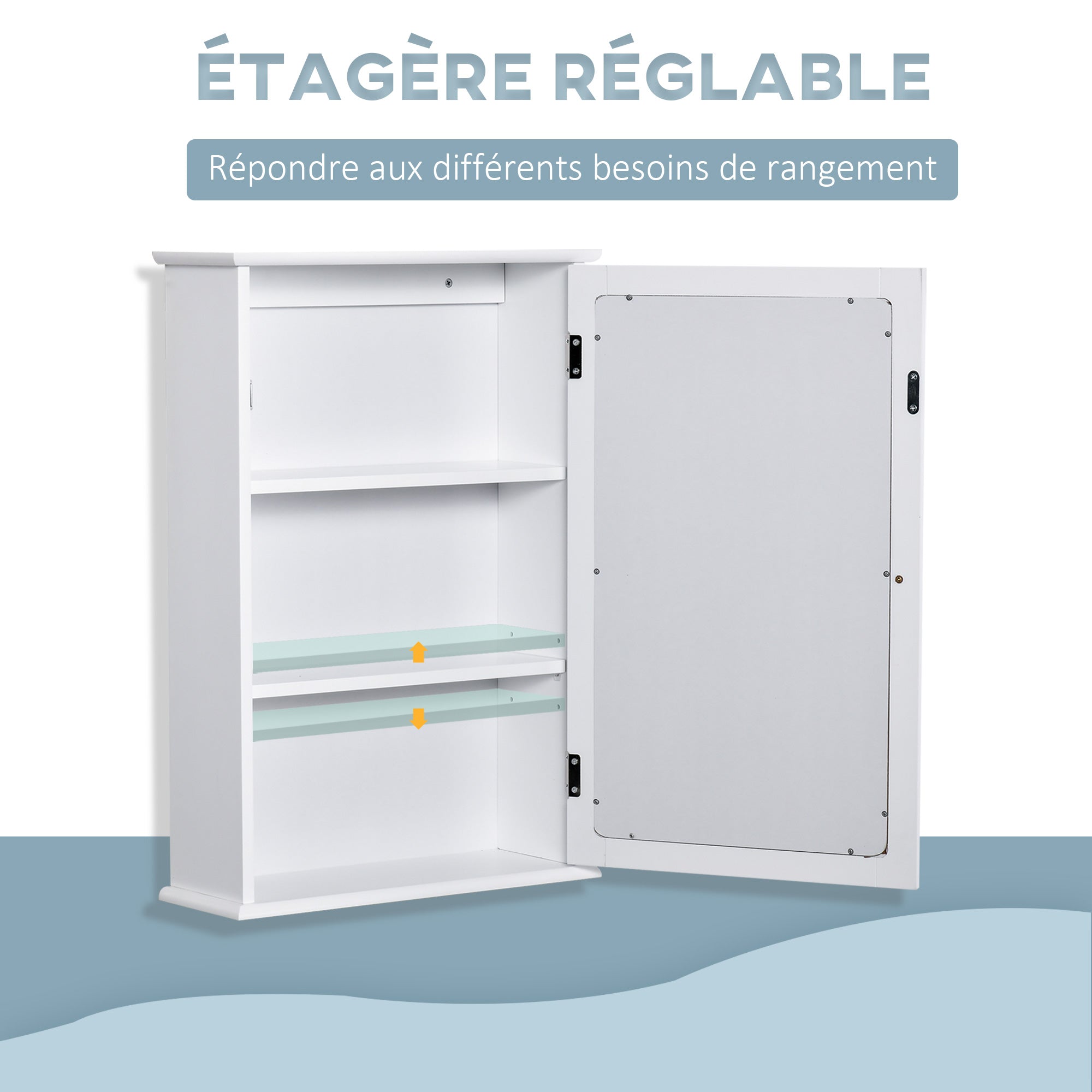 Wall-Mounted Bathroom Mirror Cabinet - Mirror Cabinet - Toilet Storage Cupboard - 1 Door, 2 Shelves - White MDF Glass