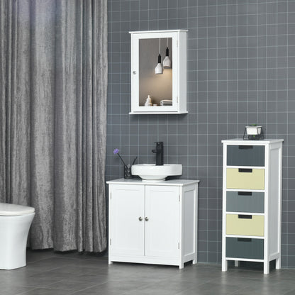 Wall-Mounted Bathroom Mirror Cabinet - Mirror Cabinet - Toilet Storage Cupboard - 1 Door, 2 Shelves - White MDF Glass