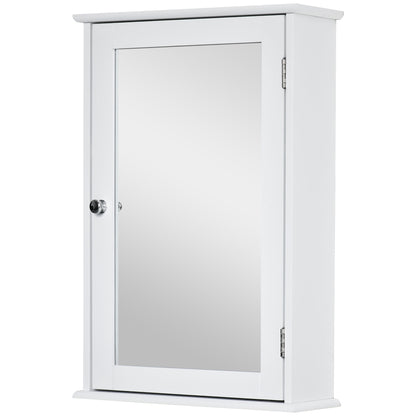 Wall-Mounted Bathroom Mirror Cabinet - Mirror Cabinet - Toilet Storage Cupboard - 1 Door, 2 Shelves - White MDF Glass