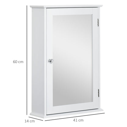 Wall-Mounted Bathroom Mirror Cabinet - Mirror Cabinet - Toilet Storage Cupboard - 1 Door, 2 Shelves - White MDF Glass
