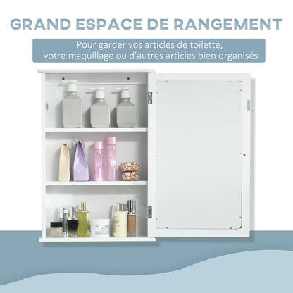 Wall-Mounted Bathroom Mirror Cabinet - Mirror Cabinet - Toilet Storage Cupboard - 1 Door, 2 Shelves - White MDF Glass
