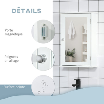 Wall-Mounted Bathroom Mirror Cabinet - Mirror Cabinet - Toilet Storage Cupboard - 1 Door, 2 Shelves - White MDF Glass