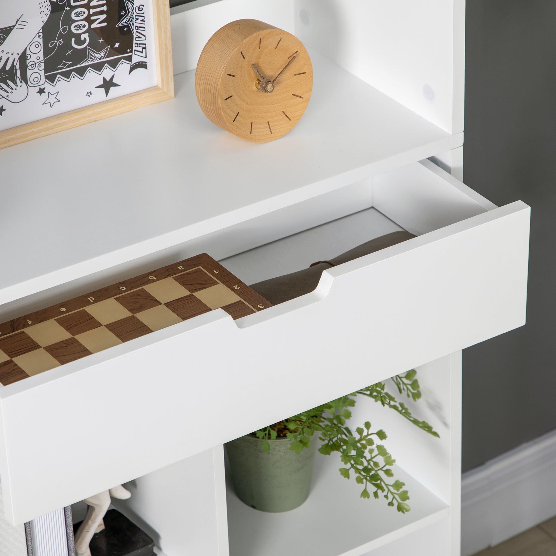 Bookshelf with Drawer and 9 Storage Compartments Bookcase Shelf for Living Room Office Study 60x26x158 cm White