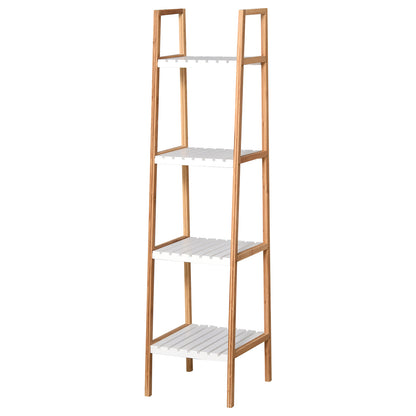 4-Level Bamboo Ladder Shelf Multifunctional Storage Furniture for Bathroom Living Room Kitchen 35x36x138.5 cm White and Natural