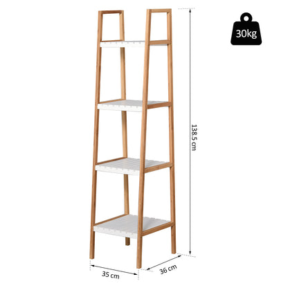 4-Level Bamboo Ladder Shelf Multifunctional Storage Furniture for Bathroom Living Room Kitchen 35x36x138.5 cm White and Natural