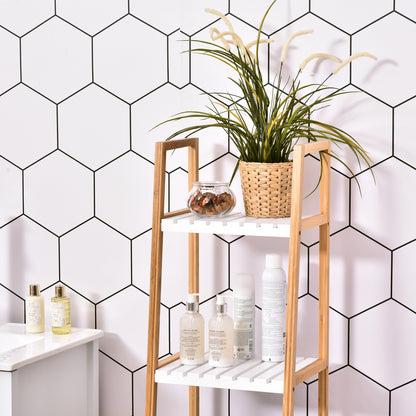 4-Level Bamboo Ladder Shelf Multifunctional Storage Furniture for Bathroom Living Room Kitchen 35x36x138.5 cm White and Natural