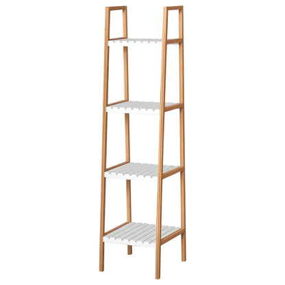 4-Level Bamboo Ladder Shelf Multifunctional Storage Furniture for Bathroom Living Room Kitchen 35x36x138.5 cm White and Natural