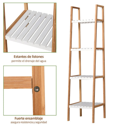 4-Level Bamboo Ladder Shelf Multifunctional Storage Furniture for Bathroom Living Room Kitchen 35x36x138.5 cm White and Natural