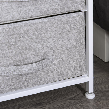 White Metal and Wood Chest of Drawers with 5 Foldable and Removable Gray Fabric Drawers, 83L x 29W x 77H cm
