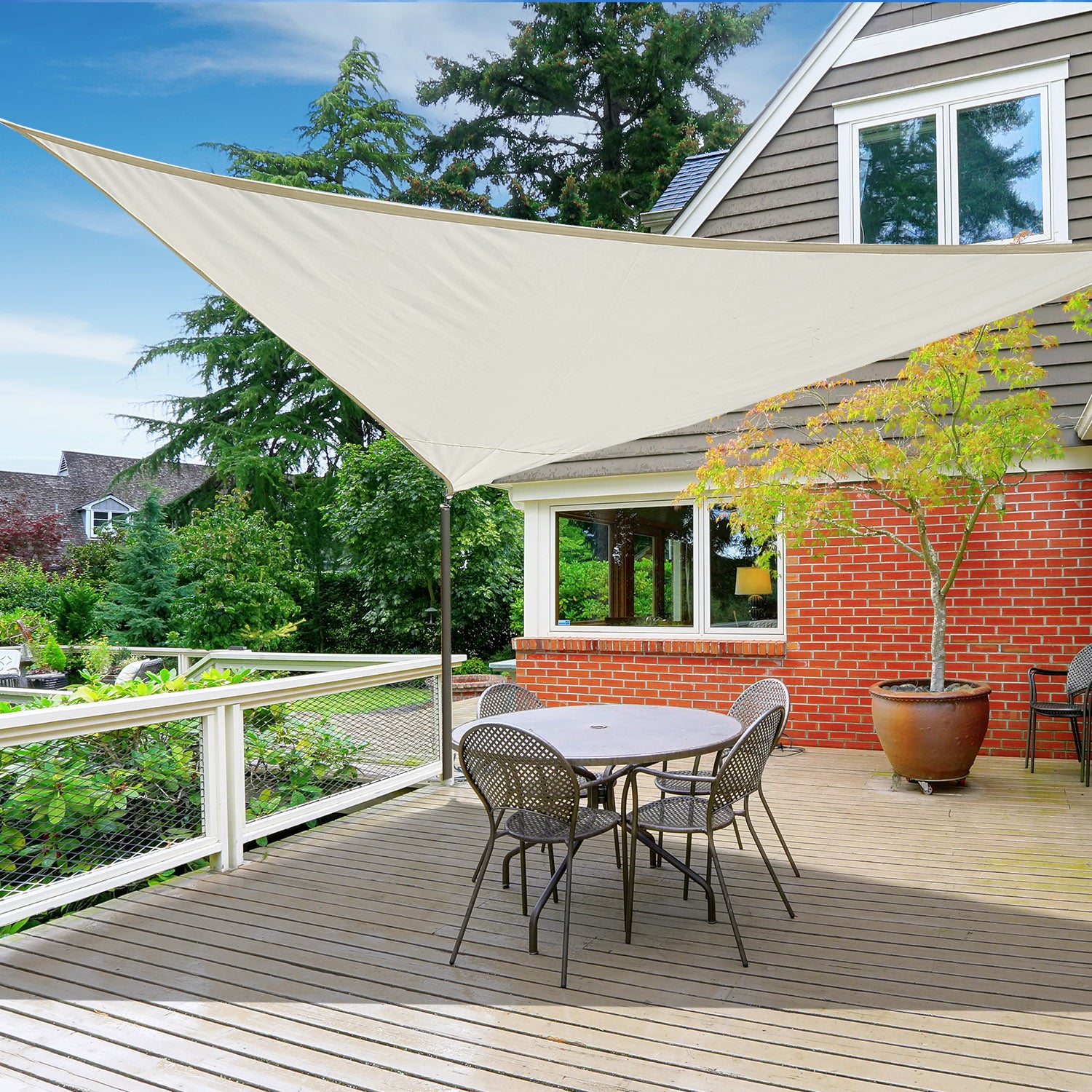 Cream Color Sail Canopy Sunshade Triangle Polyester Fabric Garden Beach Camping Shade Sail (various colors and sizes), 20x20x20 feet size, cream color