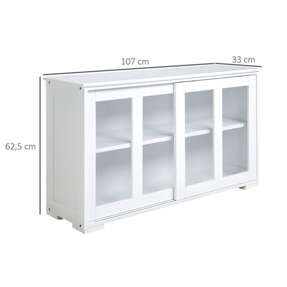 Modern Kitchen Sideboard Stackable Sideboard Kitchen Auxiliary Unit with 2 Sliding Glass Doors and Adjustable Shelf for Dining Room 107x33x62.5 cm White