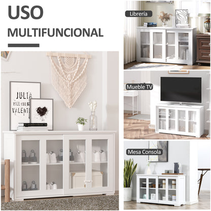 Modern Kitchen Sideboard Stackable Sideboard Kitchen Auxiliary Unit with 2 Sliding Glass Doors and Adjustable Shelf for Dining Room 107x33x62.5 cm White