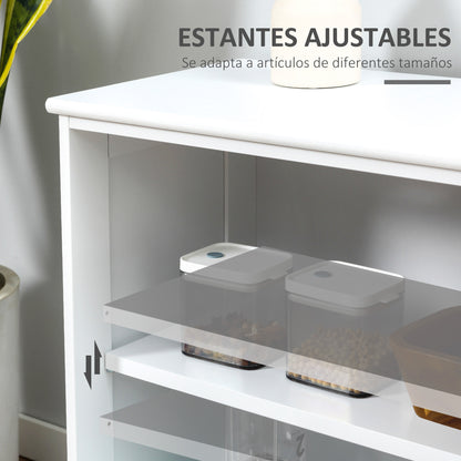 Modern Kitchen Sideboard Stackable Sideboard Kitchen Auxiliary Unit with 2 Sliding Glass Doors and Adjustable Shelf for Dining Room 107x33x62.5 cm White