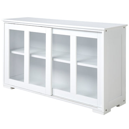 Modern Kitchen Sideboard Stackable Sideboard Kitchen Auxiliary Unit with 2 Sliding Glass Doors and Adjustable Shelf for Dining Room 107x33x62.5 cm White