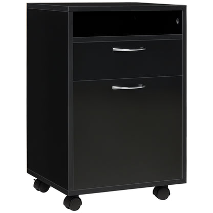 Mobile Filing Cabinet with 2 Drawers, Rolling File Cabinet with Wheels, Open Shelf, Office Cabinet, Desk Under Desk for Office, Home Office, 40 x 35 x 60 cm, Black