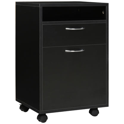 Mobile Filing Cabinet with 2 Drawers, Rolling File Cabinet with Wheels, Open Shelf, Office Cabinet, Desk Under Desk for Office, Home Office, 40 x 35 x 60 cm, Black