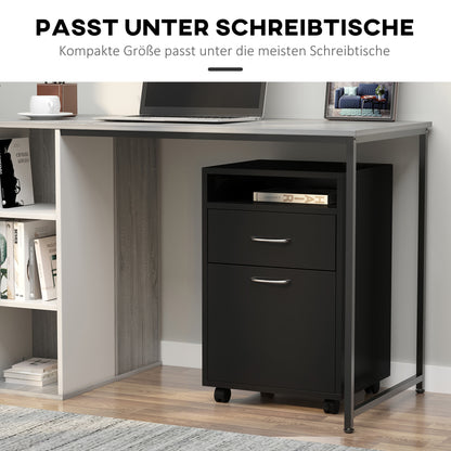 Mobile Filing Cabinet with 2 Drawers, Rolling File Cabinet with Wheels, Open Shelf, Office Cabinet, Desk Under Desk for Office, Home Office, 40 x 35 x 60 cm, Black