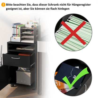 Mobile Filing Cabinet with 2 Drawers, Rolling File Cabinet with Wheels, Open Shelf, Office Cabinet, Desk Under Desk for Office, Home Office, 40 x 35 x 60 cm, Black