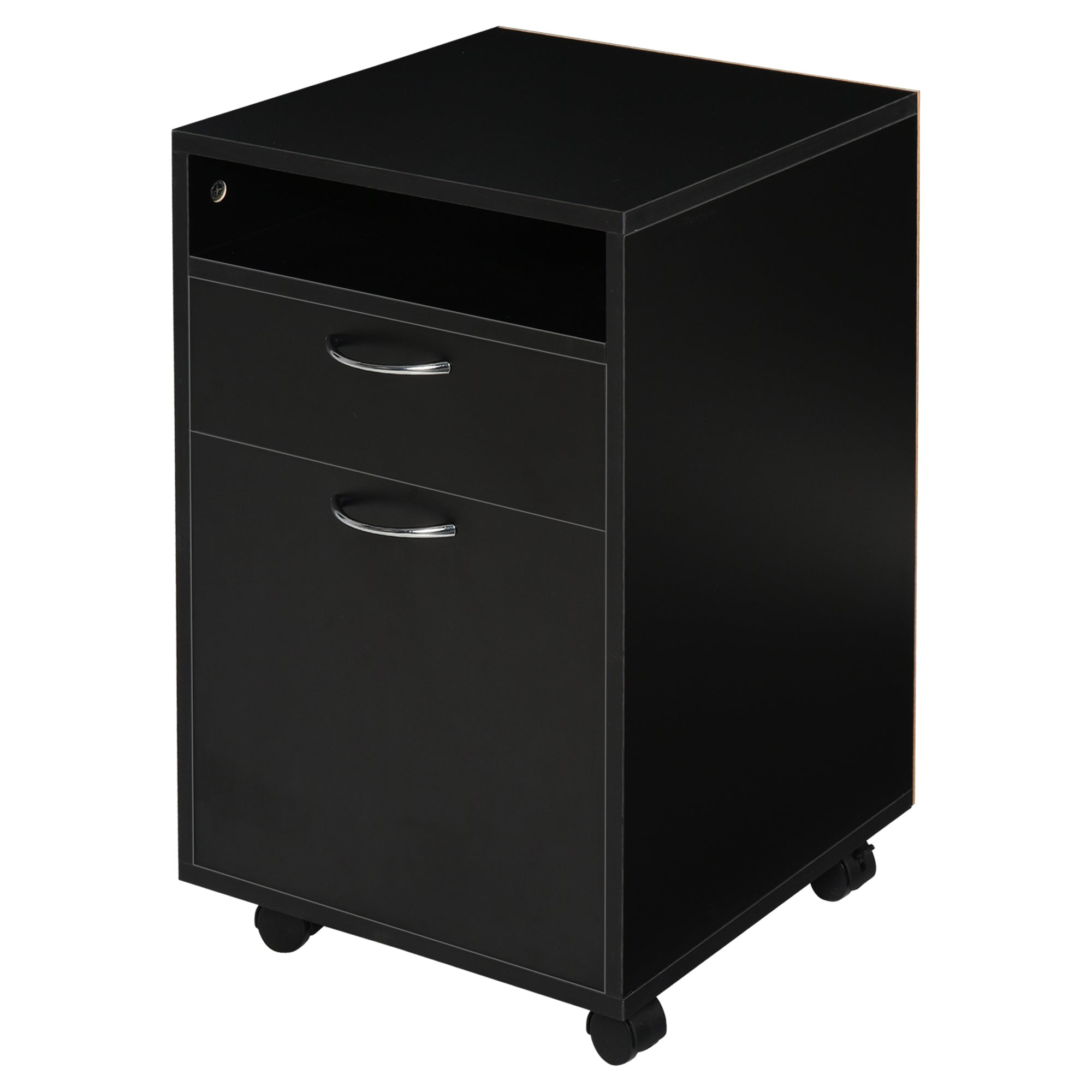 Mobile Filing Cabinet with 2 Drawers, Rolling File Cabinet with Wheels, Open Shelf, Office Cabinet, Desk Under Desk for Office, Home Office, 40 x 35 x 60 cm, Black