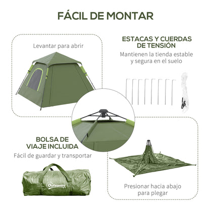 Pop-up Tent for 2-3 People Portable Lightweight Waterproof Camping Tent 2000mm UV50+ Protection Camping Tent with Window 210x210x150 cm Green