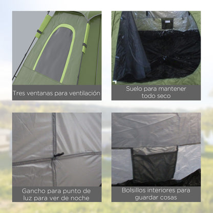 Pop-up Tent for 2-3 People Portable Lightweight Waterproof Camping Tent 2000mm UV50+ Protection Camping Tent with Window 210x210x150 cm Green