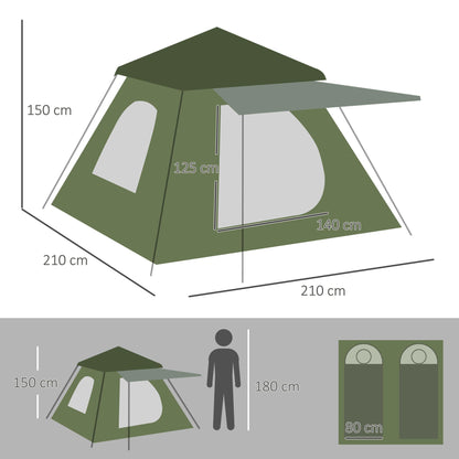 Pop-up Tent for 2-3 People Portable Lightweight Waterproof Camping Tent 2000mm UV50+ Protection Camping Tent with Window 210x210x150 cm Green