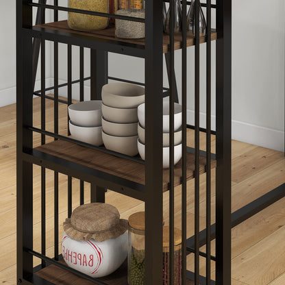 Bar Table High Table Counter Table with 3 Shelves Bar Counter Kitchen Table with Wood Look, Steel Frame, for Dining Room, Kitchen, Brown, 120 x 40 x 105 cm