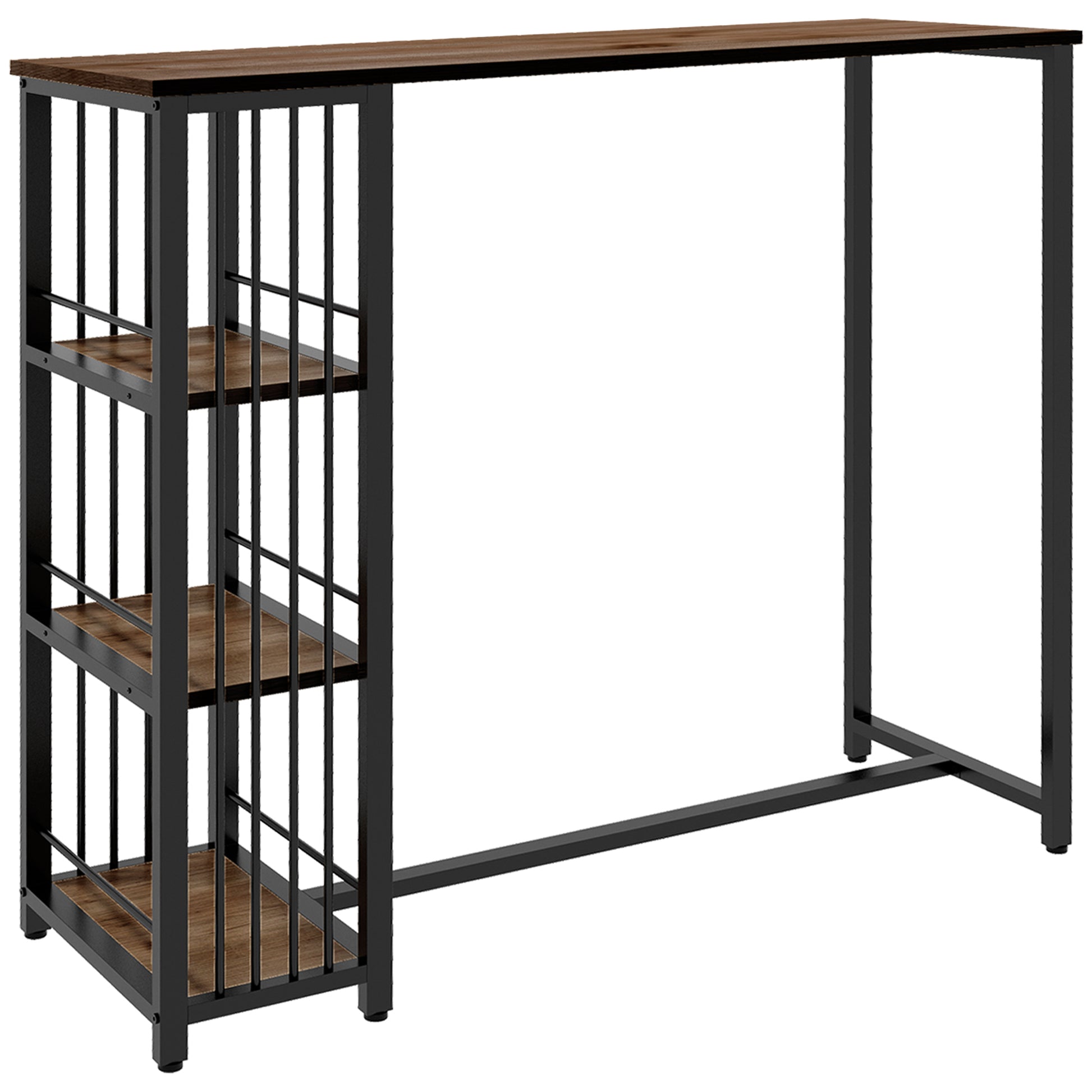Bar Table High Table Counter Table with 3 Shelves Bar Counter Kitchen Table with Wood Look, Steel Frame, for Dining Room, Kitchen, Brown, 120 x 40 x 105 cm