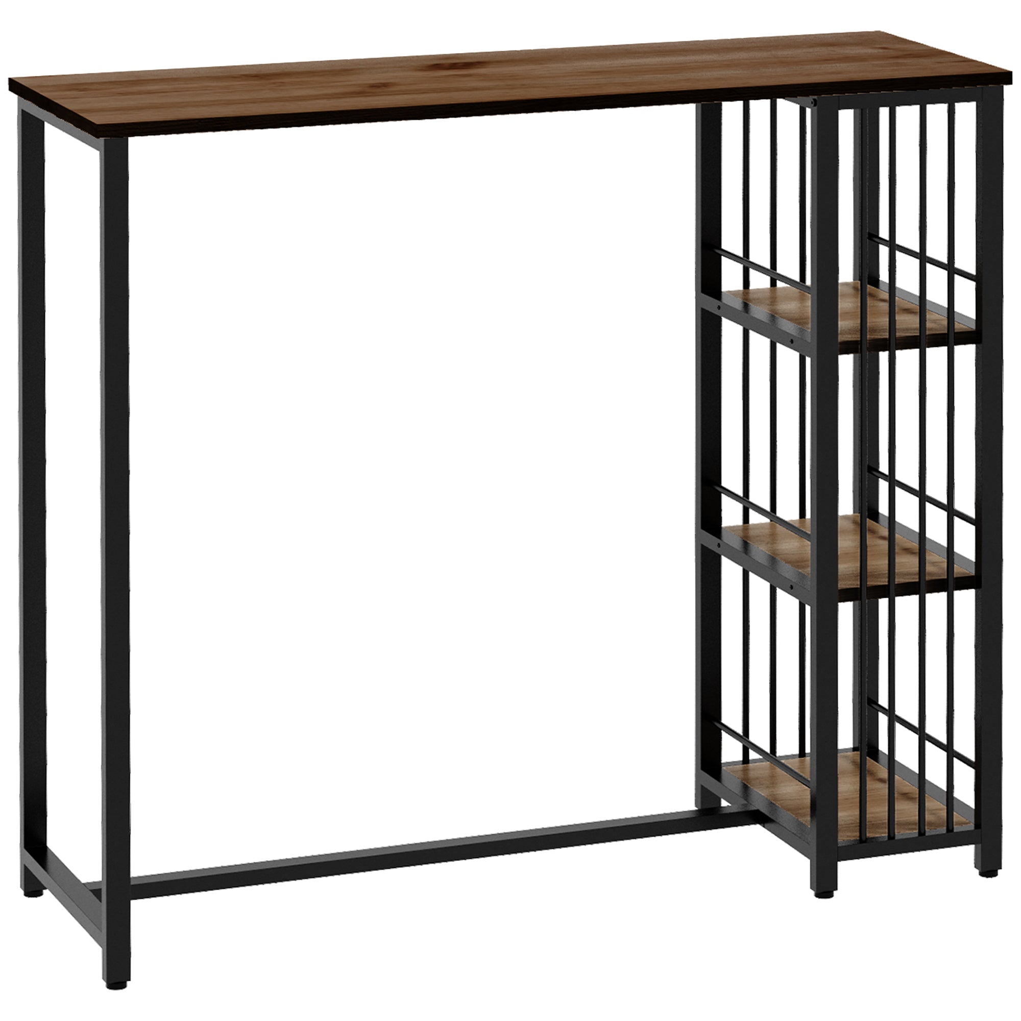 Bar Table High Table Counter Table with 3 Shelves Bar Counter Kitchen Table with Wood Look, Steel Frame, for Dining Room, Kitchen, Brown, 120 x 40 x 105 cm