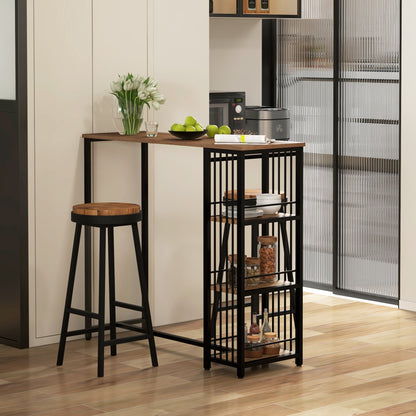 Bar Table High Table Counter Table with 3 Shelves Bar Counter Kitchen Table with Wood Look, Steel Frame, for Dining Room, Kitchen, Brown, 120 x 40 x 105 cm