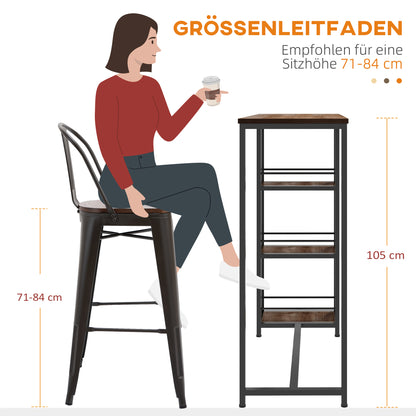 Bar Table High Table Counter Table with 3 Shelves Bar Counter Kitchen Table with Wood Look, Steel Frame, for Dining Room, Kitchen, Brown, 120 x 40 x 105 cm