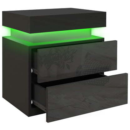Nightstand with LED Lights Bedside Table with 2 Drawers and Remote Control Night Table for Bedroom Living Room 45x35x52 cm Black