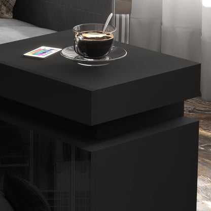 Nightstand with LED Lights Bedside Table with 2 Drawers and Remote Control Night Table for Bedroom Living Room 45x35x52 cm Black