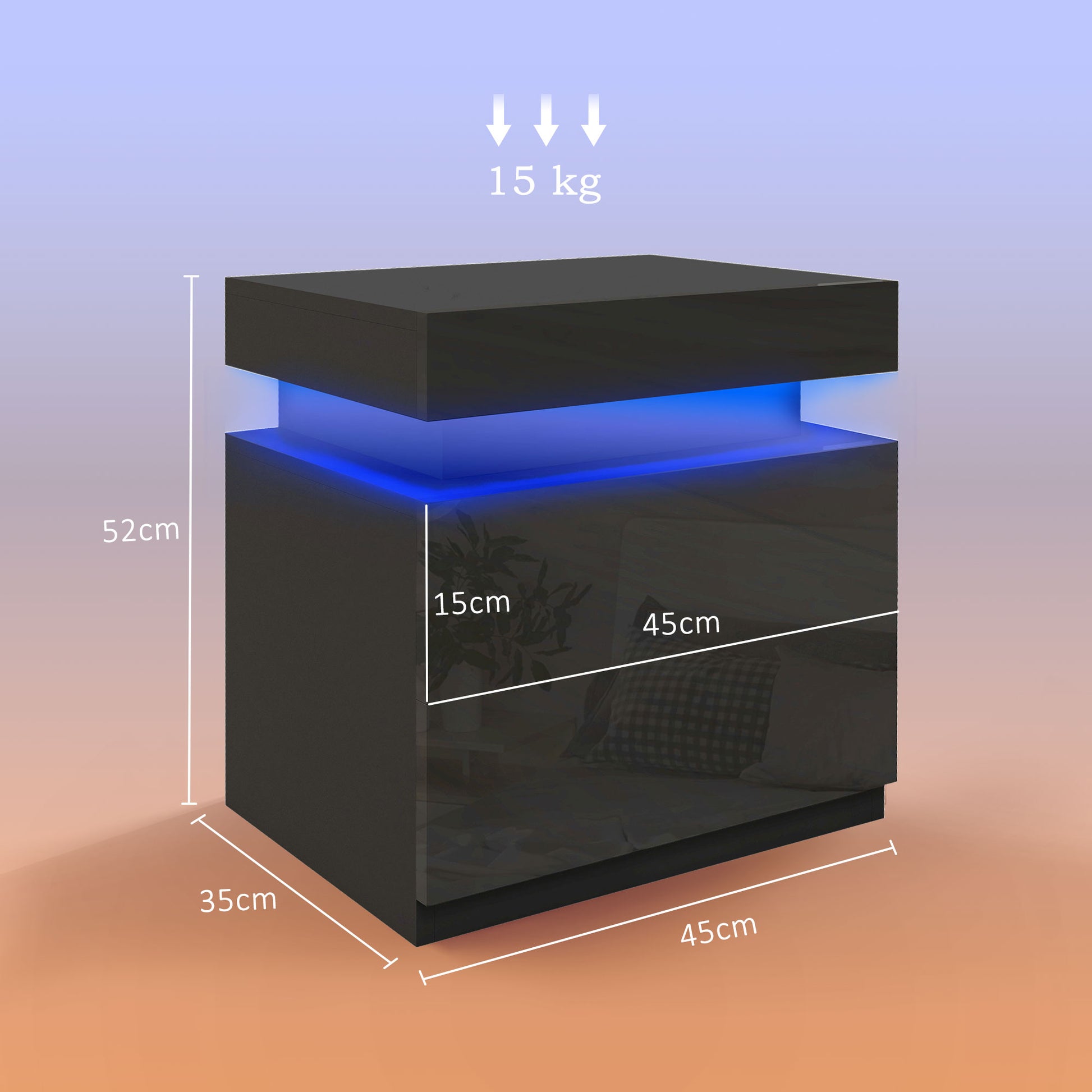 Nightstand with LED Lights Bedside Table with 2 Drawers and Remote Control Night Table for Bedroom Living Room 45x35x52 cm Black