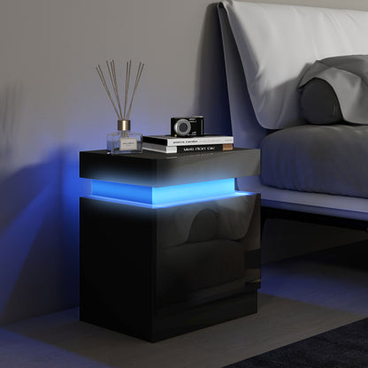 Nightstand with LED Lights Bedside Table with 2 Drawers and Remote Control Night Table for Bedroom Living Room 45x35x52 cm Black